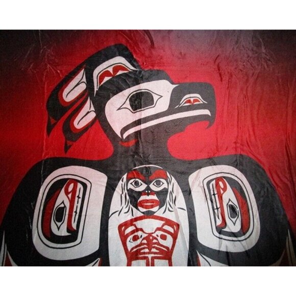 New Native Thunderbird Sherpa Plush Throw Gift Blanket SOFT American Indian Red - Picture 4 of 5